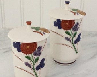 Vintage Hand painted Imari style porcelain jars with lids