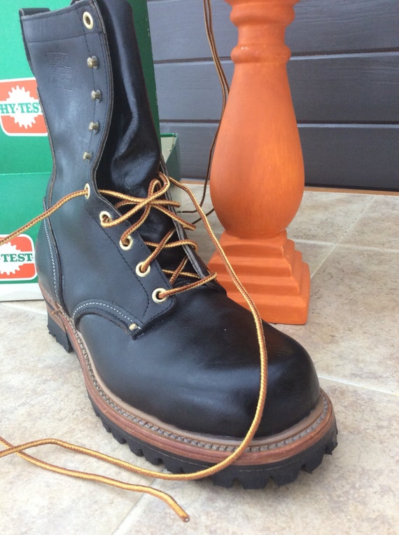 Vintage HY-TEST Black Leater Steel Toe Logger Boots | Made  display picture 1