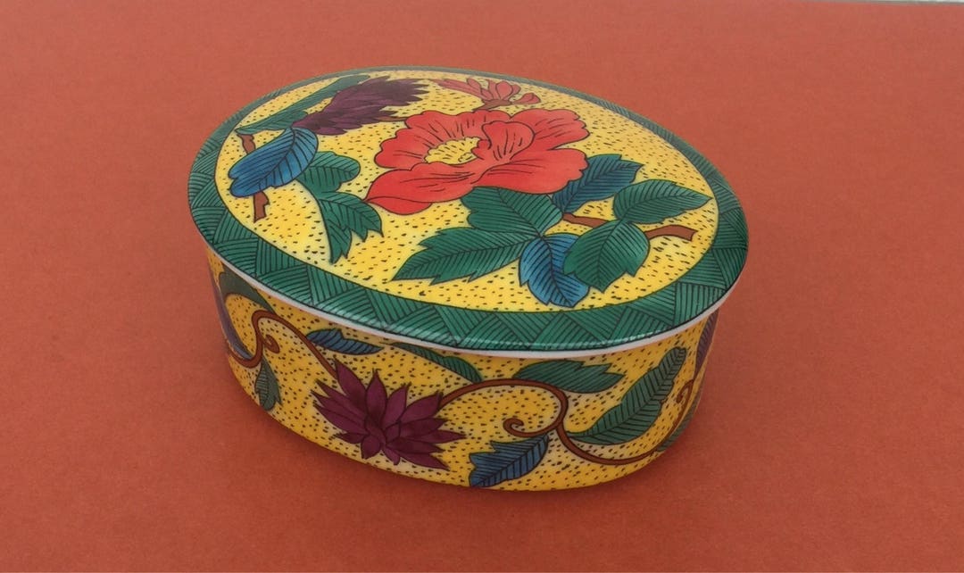 Ashibi Japan Trinket Oval Porcelain Hand Painted Box - Etsy
