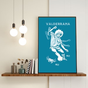 Valderrama Colombia Football Legend Colombian Footballer blue print style Poster