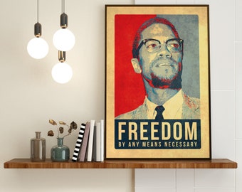 Malcolm X - Libertad por cualquier medio necesario - Partido Pantera Negra - Poder Negro - Afroamericano - Póster (sin marco) Borde amarillo grueso