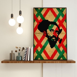 Haile Selassie I, Rastafari as the African continent, red green gold, Ethiopian Orthodox Church cross, Ethiopian flag  colors