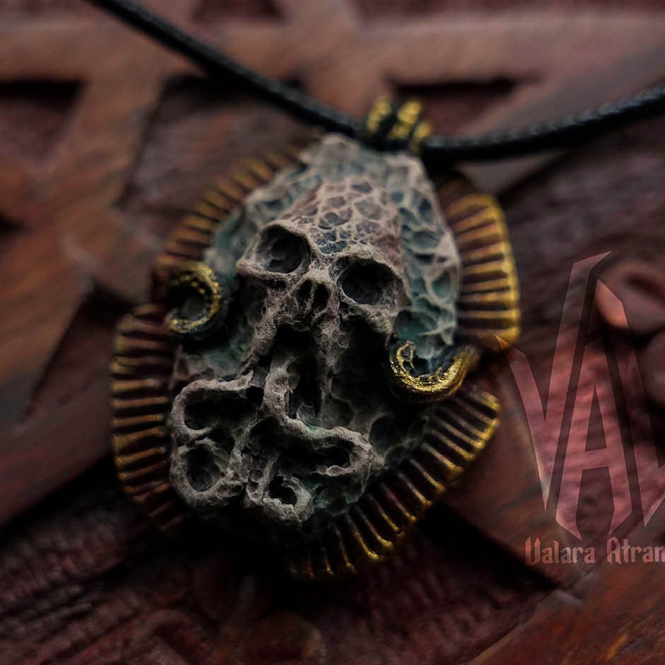 Handmade Ritual Holy Death skull inspired by Cthulhu Amulet, Magnet or a Pin