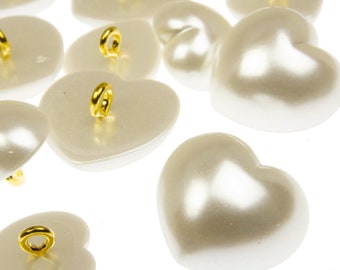 Pearl Buttons - Premium Japanese Imitation Pearl with Metal Shank Back - Heart Style (Pack of 6)