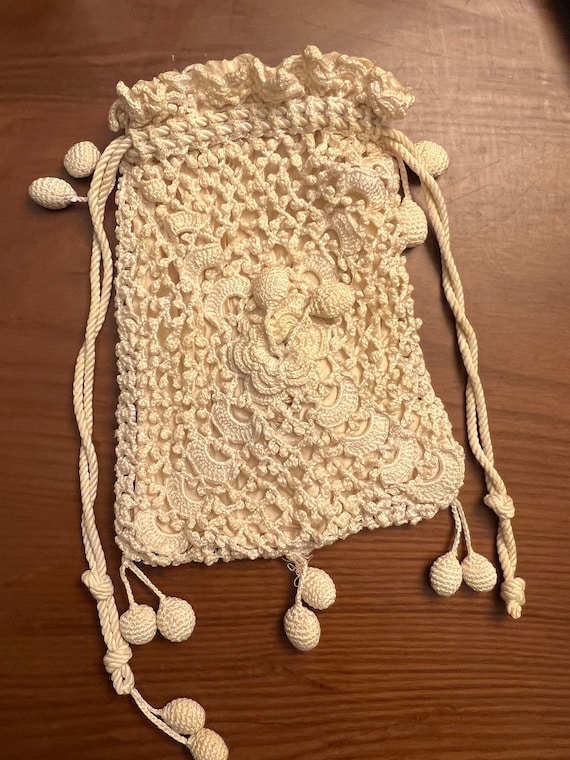 Victorian chatelaine or miser purse, hand crochete
