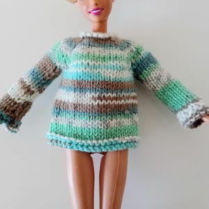 Hand Knitted Doll Sweater: Multicoloured Jumper for 12 inch Fashion Doll