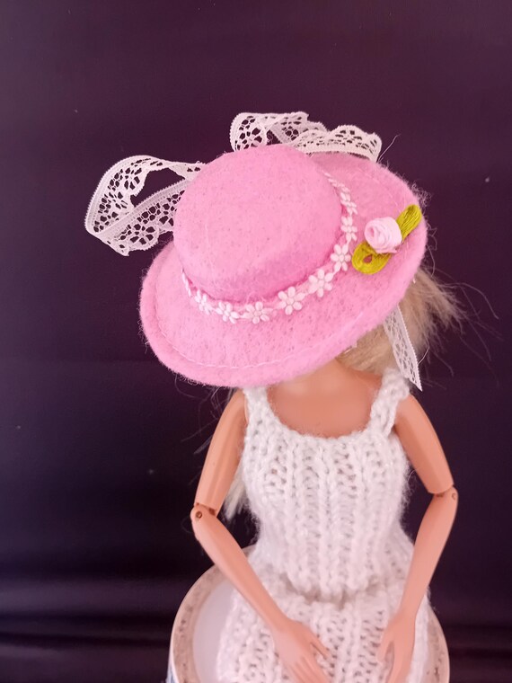 Pink hat w/ lace trim Antique Vintage Pink Frilly Floral Lace Ribbon Bed Night Hat  main image 4