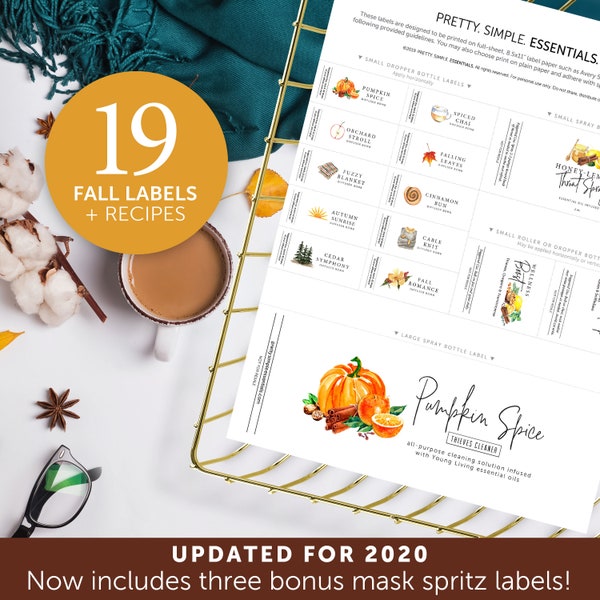 Fall Diffuser Bombs, Mask Sprays, Rollers, Throat Spray, Thieves Cleaner LABELS + RECIPES // Pumpkin Spice // [Fall  2020]