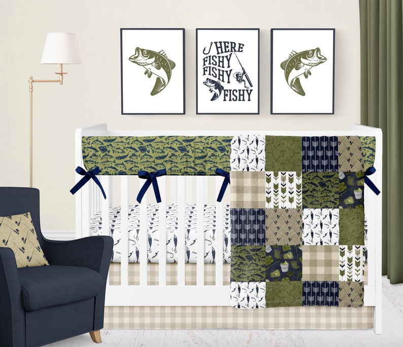 Fishing Crib Bedding Set Boy Green Nursery Bedding Boy Baby Etsy