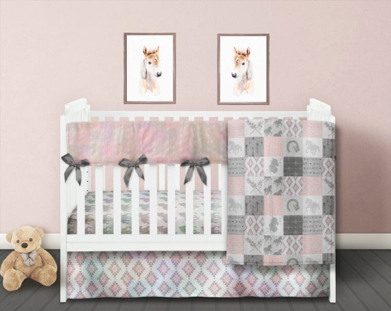 Boho Crib Bedding Set Baby Girl Quilt Horse Baby Blanket Etsy