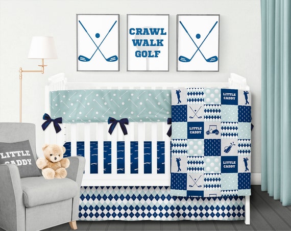 Golf Crib Bedding Boy Nursery Bedding Set Navy Dusty Blue Etsy