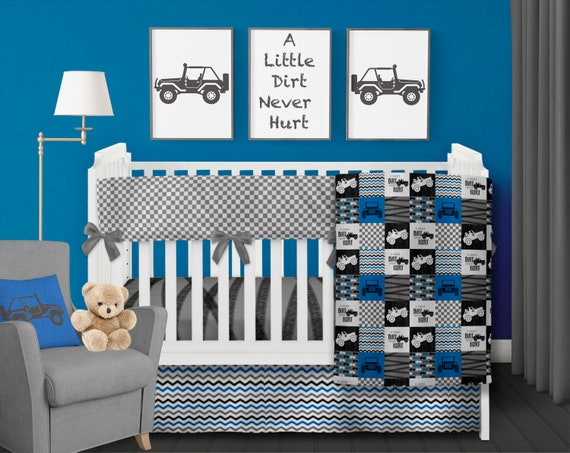 Jeep Baby Blanket Boy Crib Bedding Set, Blue And Grey Crib Bedding Sets