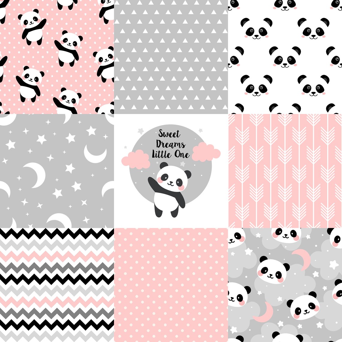 Panda Crib Bedding Girl Nursery Bedding Set Panda Baby Etsy