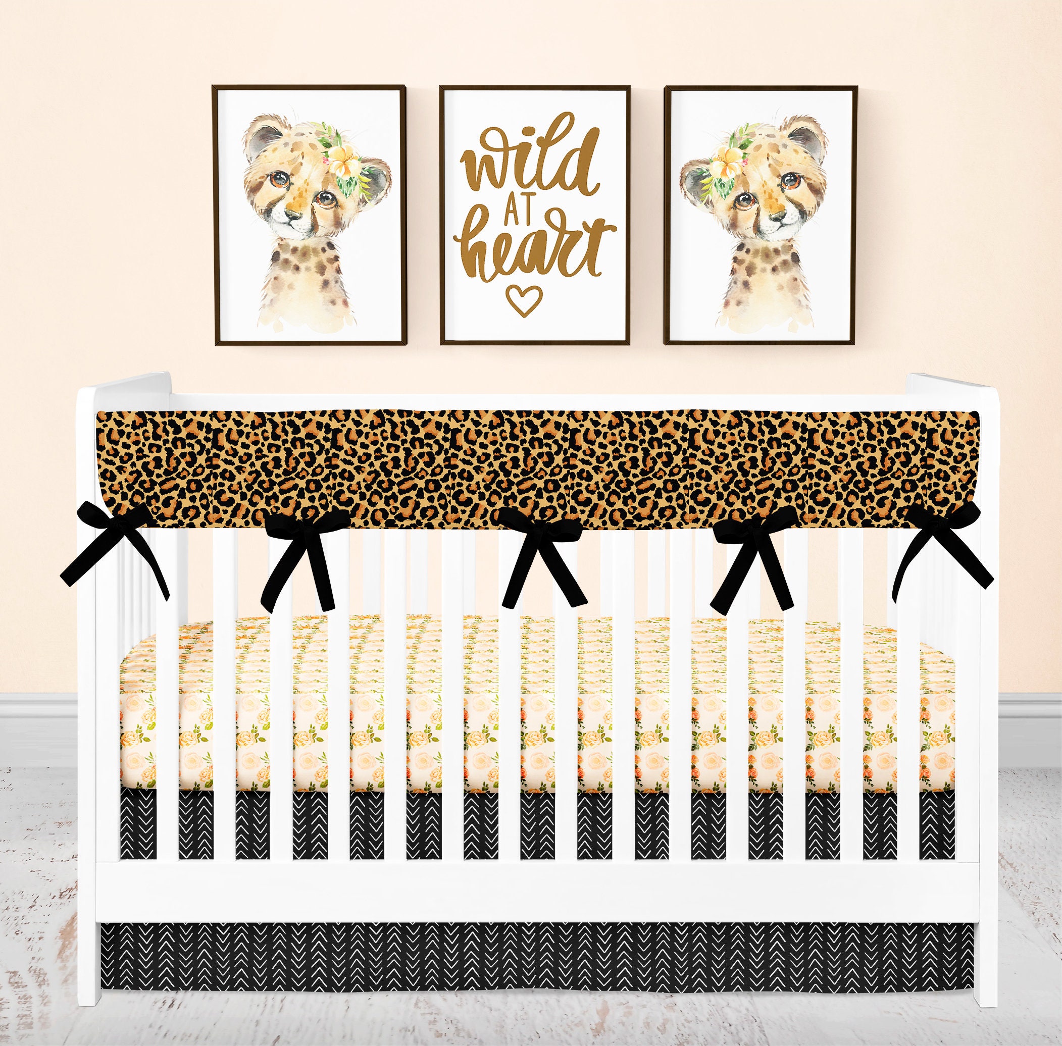 Cheetah Crib Bedding Set Girl Nursery Bedding Floral Crib | Etsy