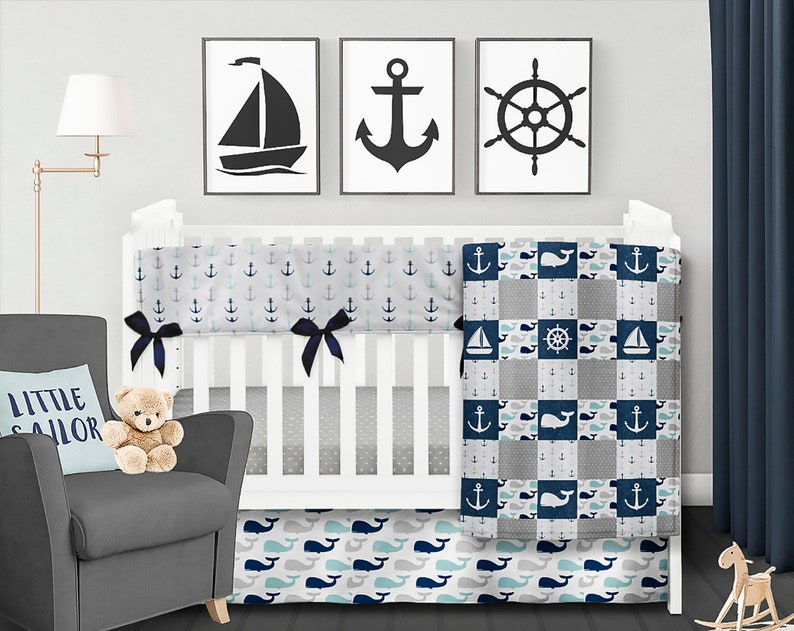 Nautical Crib Bedding Set Blue Baby Blanket Boy Nursery Etsy