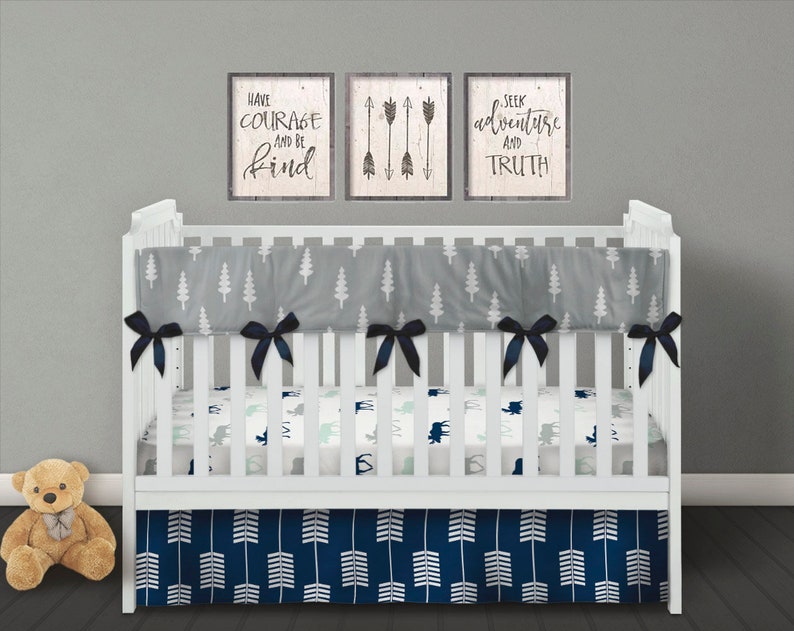 Baby Boy Quilt Moose Baby Blanket Minky Bear Baby Quilt Navy Mint Grey Gray Boy Crib Set Woodland Bedding Set Boy Nursery Bedding
