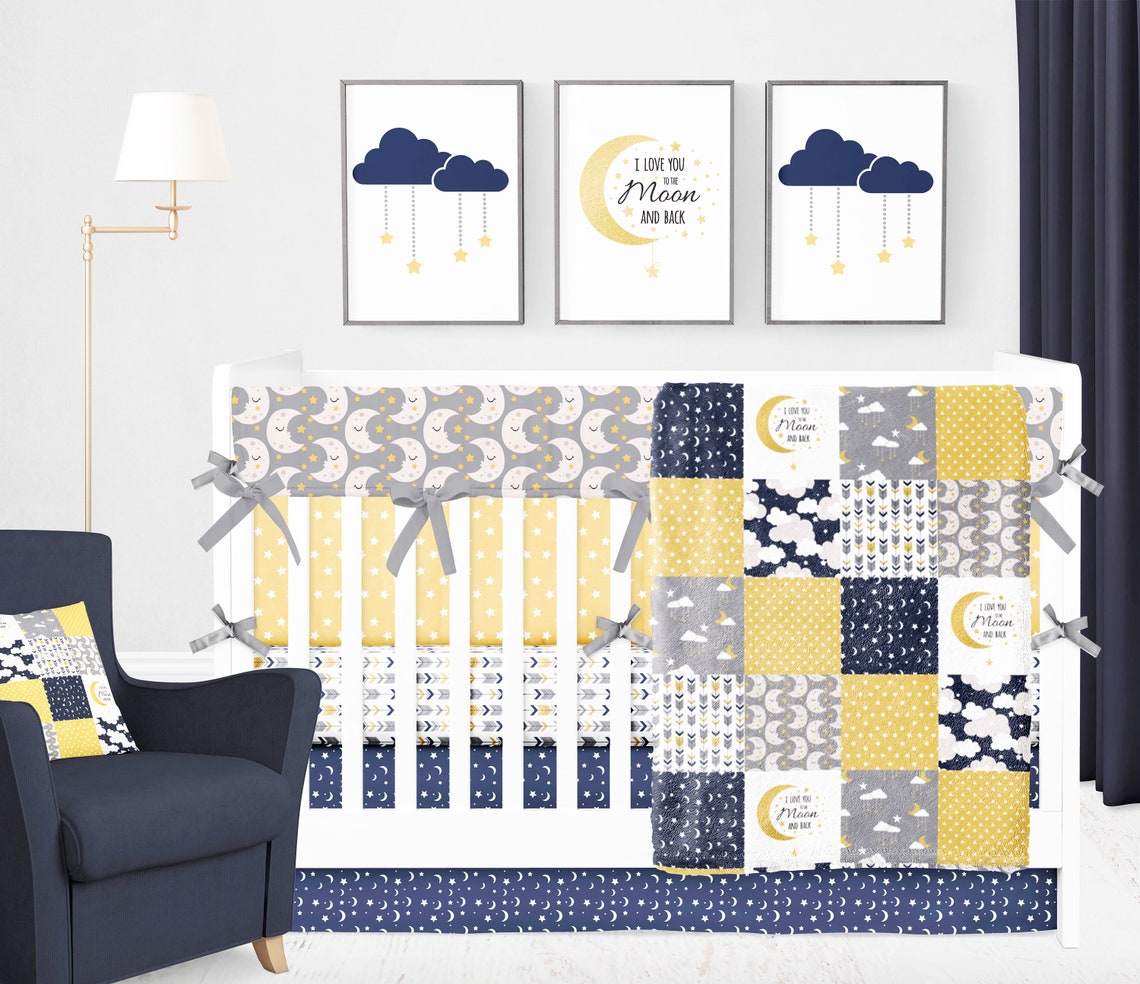 Moon Crib Bedding Love You to the Moon and Back Baby Boy Crib Etsy