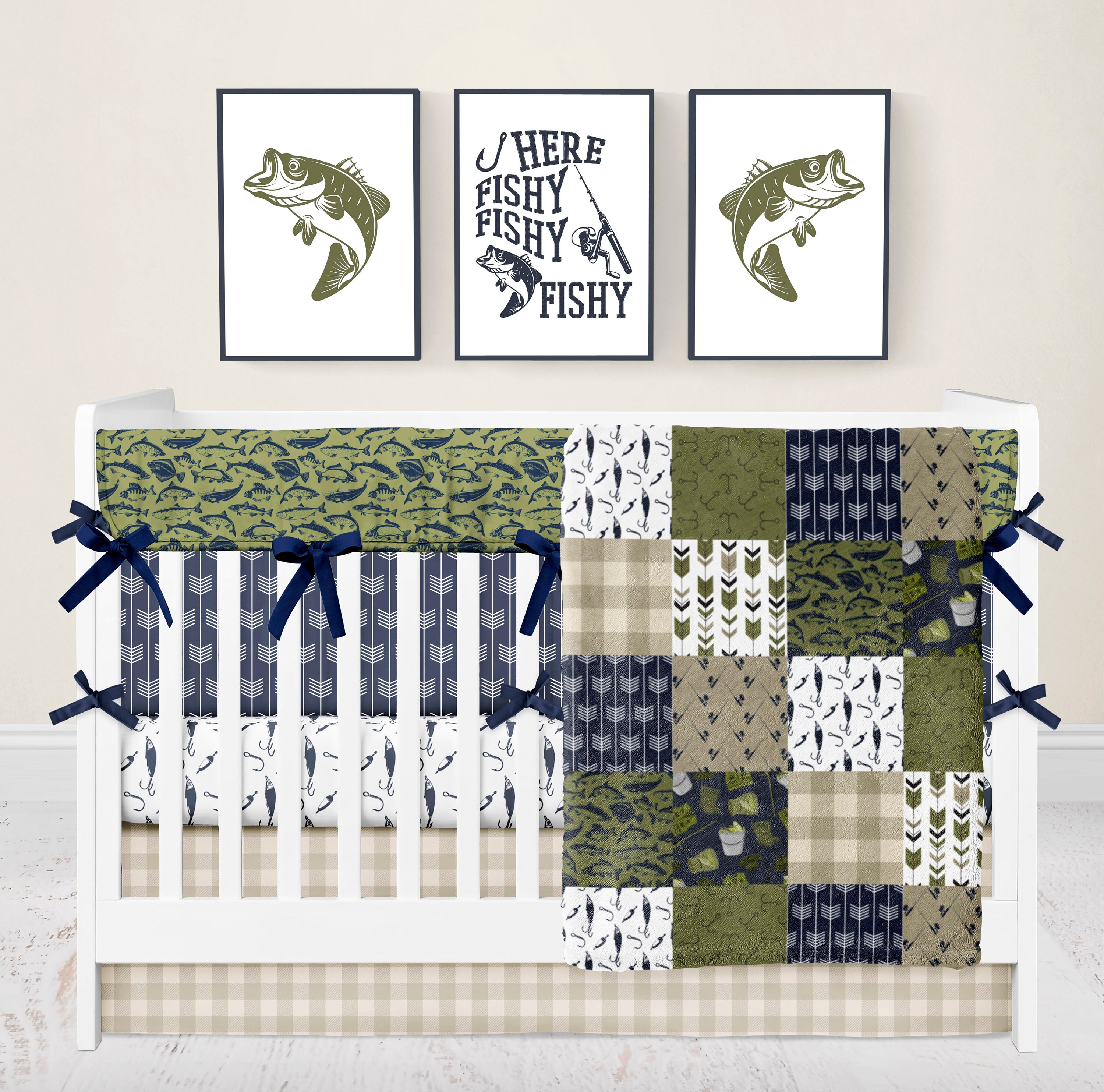 Fishing Crib Bedding Set Boy Green Nursery Bedding Boy Baby Etsy