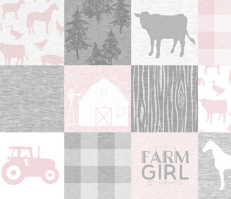Baby Girl Blanket Tractor Baby Quilt Pink Farm Quilt Cow Baby Blanket Grey Gray Farm Quilt Baby Girl Quilt Horse Baby Blanket