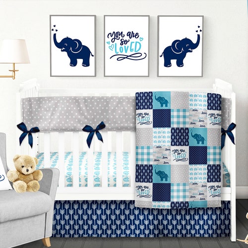 Baby Boy Crib Bedding Set Dex Elephant Crib Bedding Boy Etsy