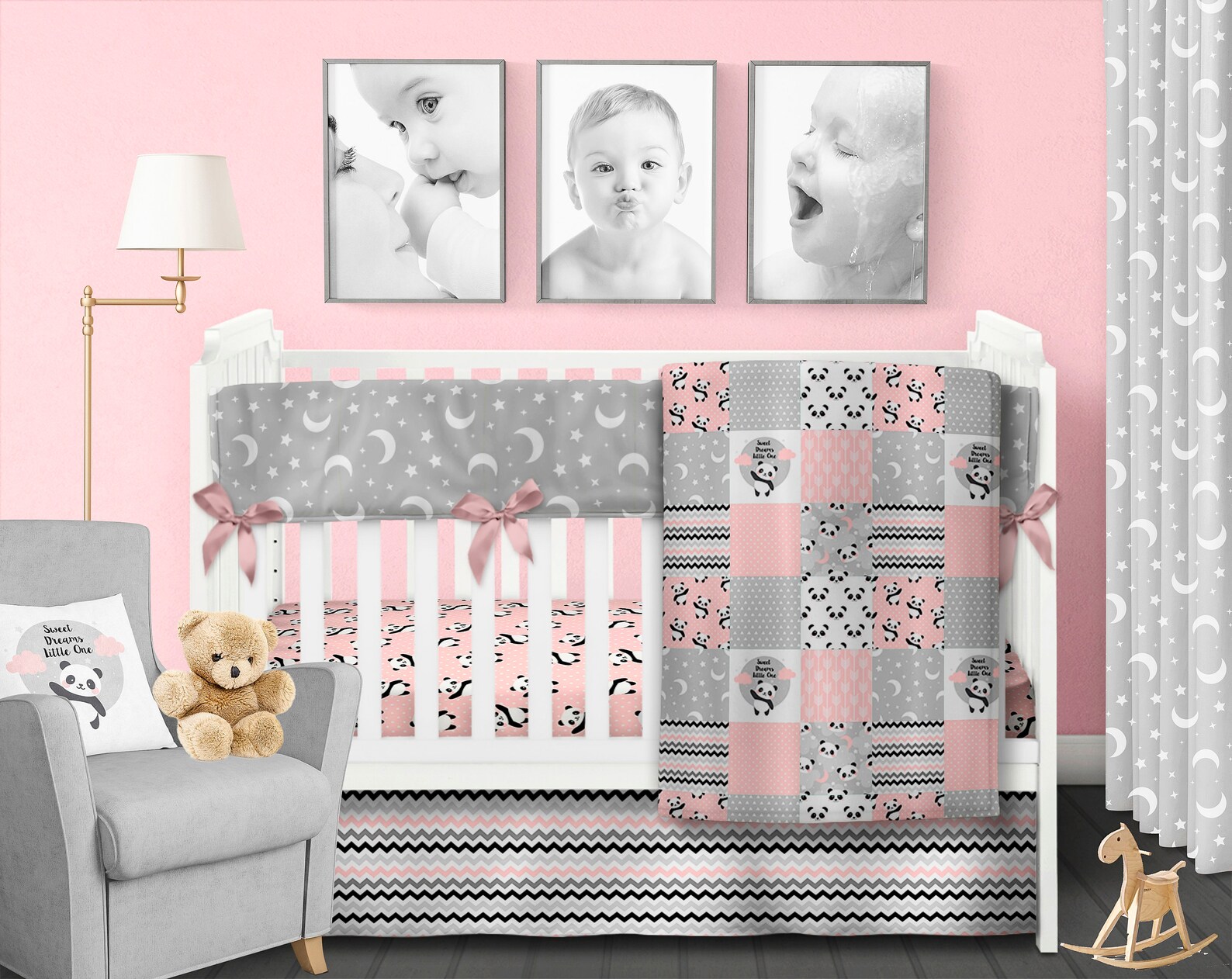 Panda Crib Bedding Girl Nursery Bedding Set Panda Baby Etsy
