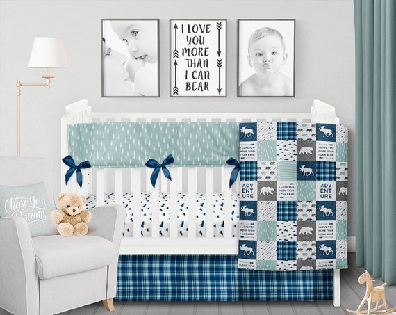 Teal Mint Navy Grey Gray Owl Baby Blanket Baby Boy Quilt Boy Crib