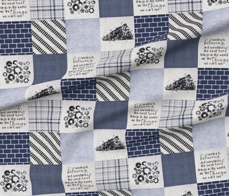 Train Crib Bedding Minky Baby Boy Blanket Nursery Modern Quilt Blue Navy Sheet Skirt