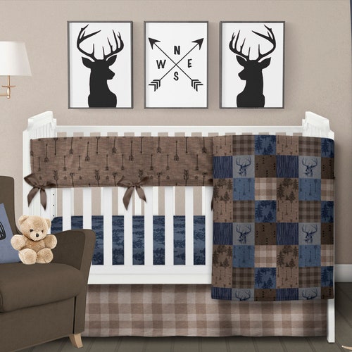 Rustic Crib Bedding Set Bear Moose Deer Plaid Mountain Baby Etsy