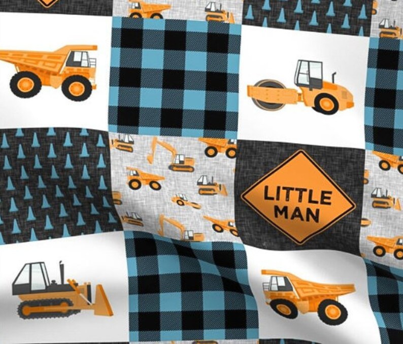 Baby Boy Blanket Dump Truck Baby Blanket Little Man Blanket Teal Blue Grey Gray Minky Baby Blanket Construction Vehicle Bedding