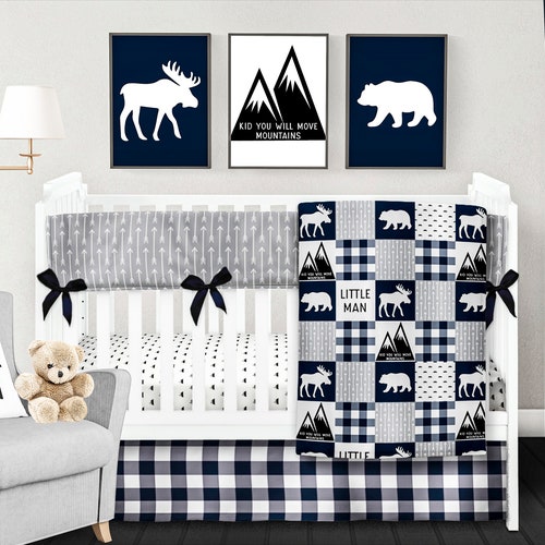 Woodland Nursery Bear Crib Bedding Set Moose Baby Blanket Etsy