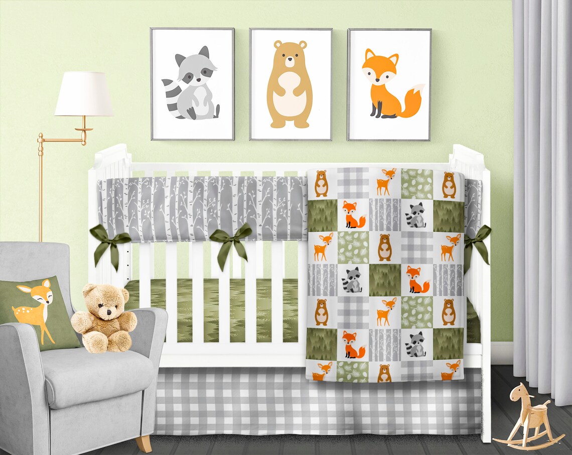 Forest Nursery Bedding Woodland Animals Neutral Crib Bedding Etsy