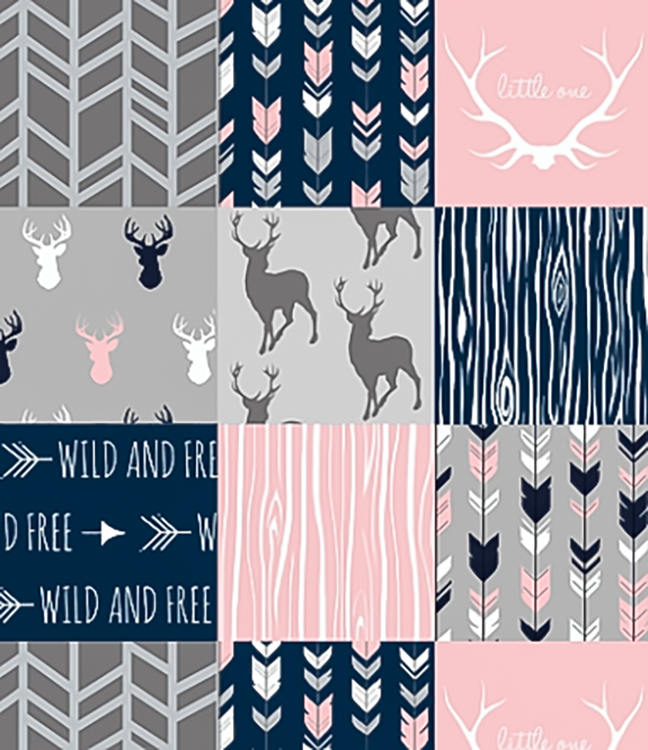 Girl Deer Nursery Quilt Woodland Minky Quilt Navy Grey Gray Etsy