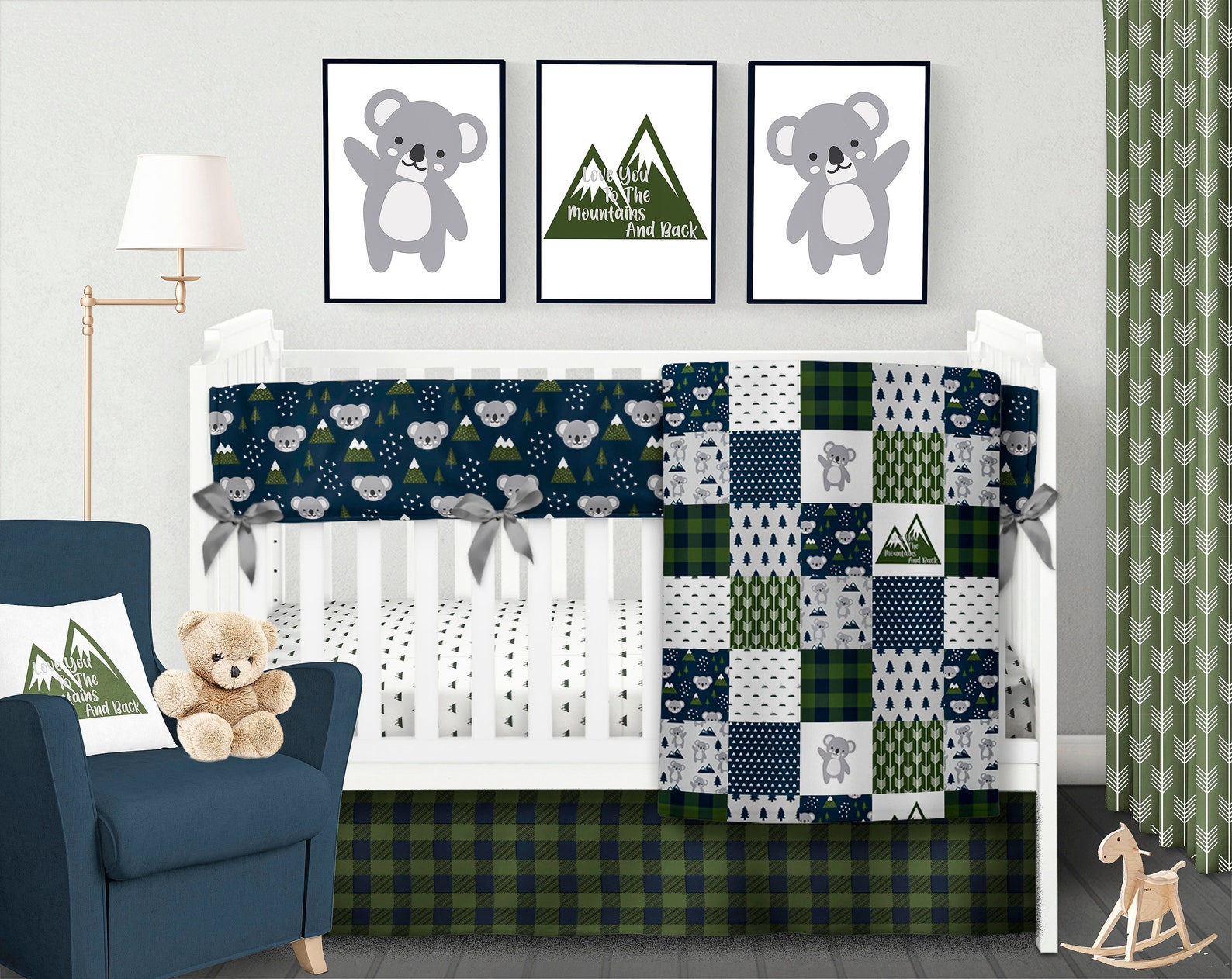 Woodland Nursery Koala Crib Bedding Set Moutains Plaid Arrow Etsy