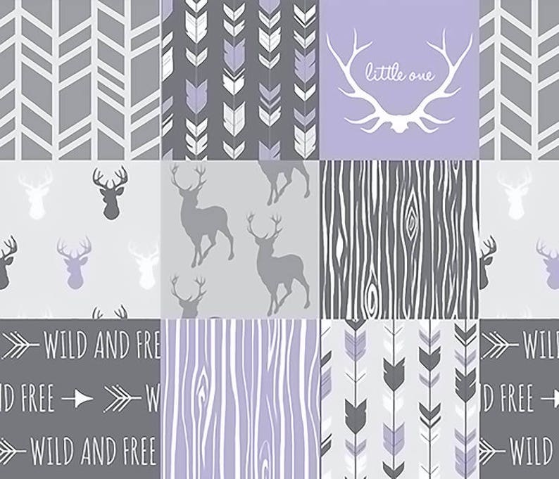 Woodland Crib Quilt Baby Girl Quilt Baby Girl Blanket Girl Crib Bedding Patchwork Quilt Wooodland Minky Purple Gray Deer Arrow Little One