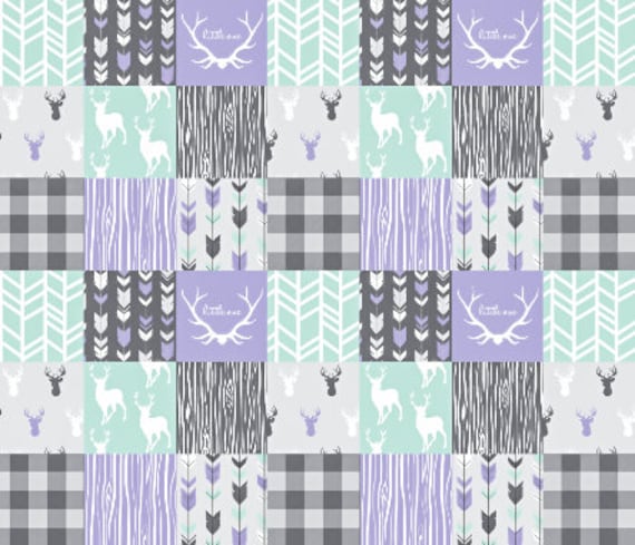 Woodland Crib Quilt Baby Girl Quilt Baby Girl Blanket Girl Crib Bedding Patchwork Quilt Wooodland Minky Purple Gray Deer Arrow Little One
