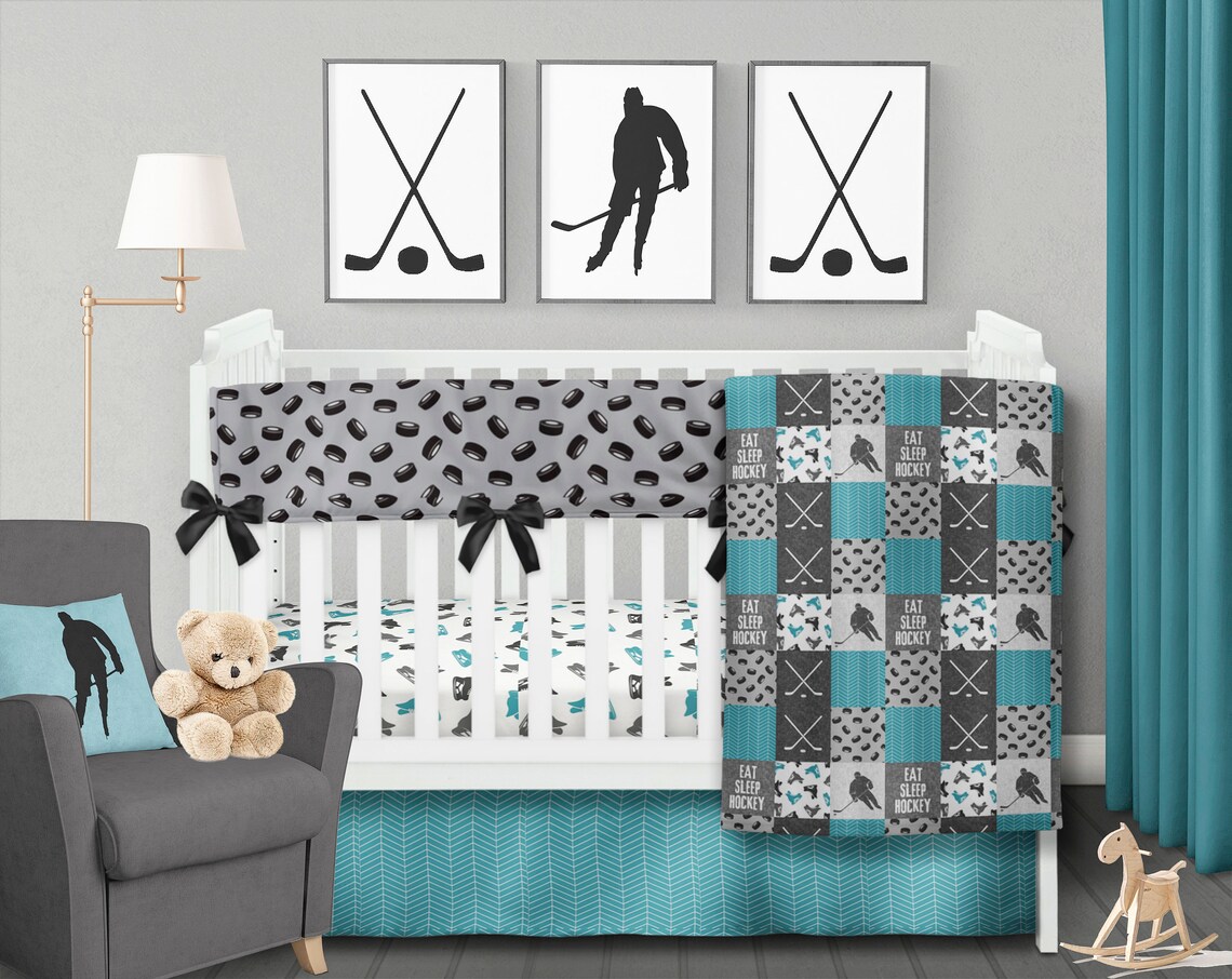 Hockey Crib Bedding Set Hockey Baby Blanket Boy Crib Bedding Etsy UK