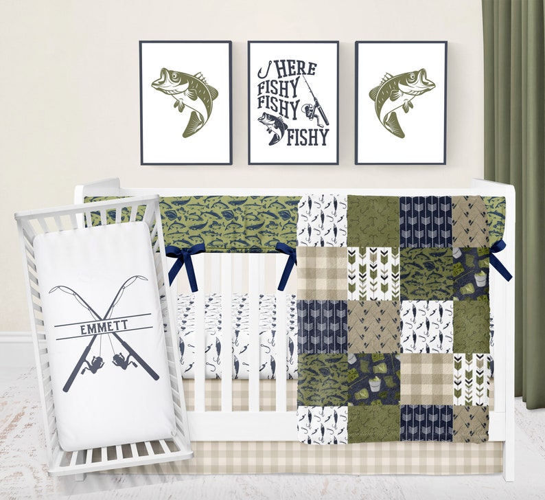 Fishing Crib Bedding Set Boy Green Nursery Bedding Boy Baby Etsy