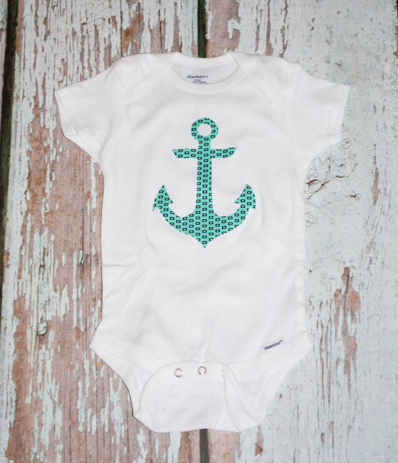 Anchor Onesie, Teal Pink, Baby Onesie, Baby Onesie, Girl Baby Onesie, Baby Boy Onesie, Nautical Baby Shower, Gift Gender Neutral Onesie image 1