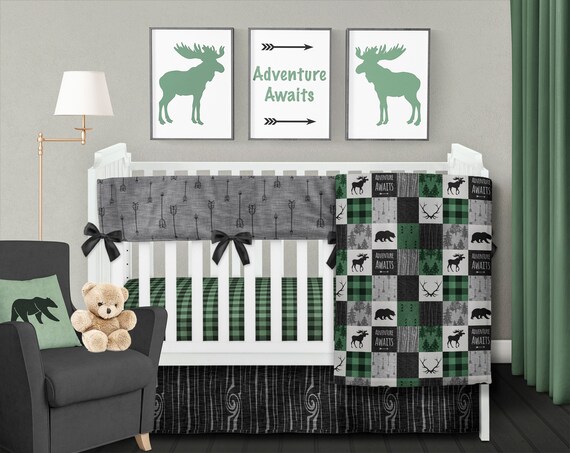 Rustic Crib Bedding Moose Baby Blanket Adventure Awaits Etsy
