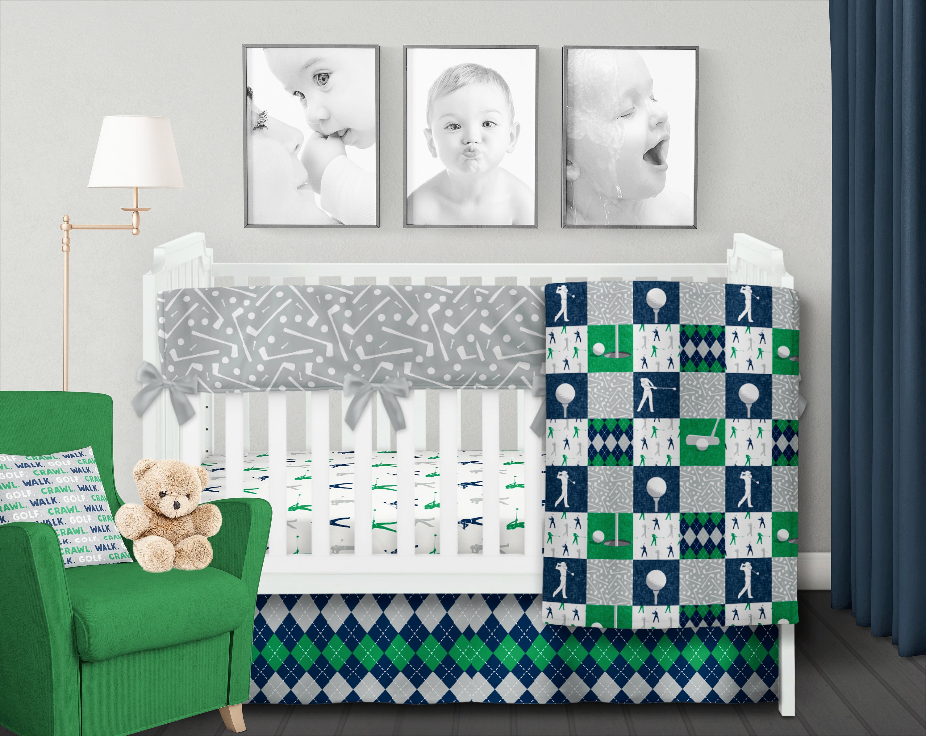 Nursery Bedding Boy Modern Baby Quilt Golf Crib Bedding Boy Etsy