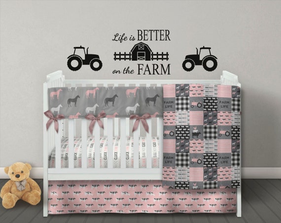 Girl Crib Bedding Set Farm Crib Bedding Baby Girl Quilt Etsy
