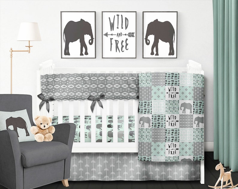 Elephant Crib Bedding Set Baby Blanket Mint