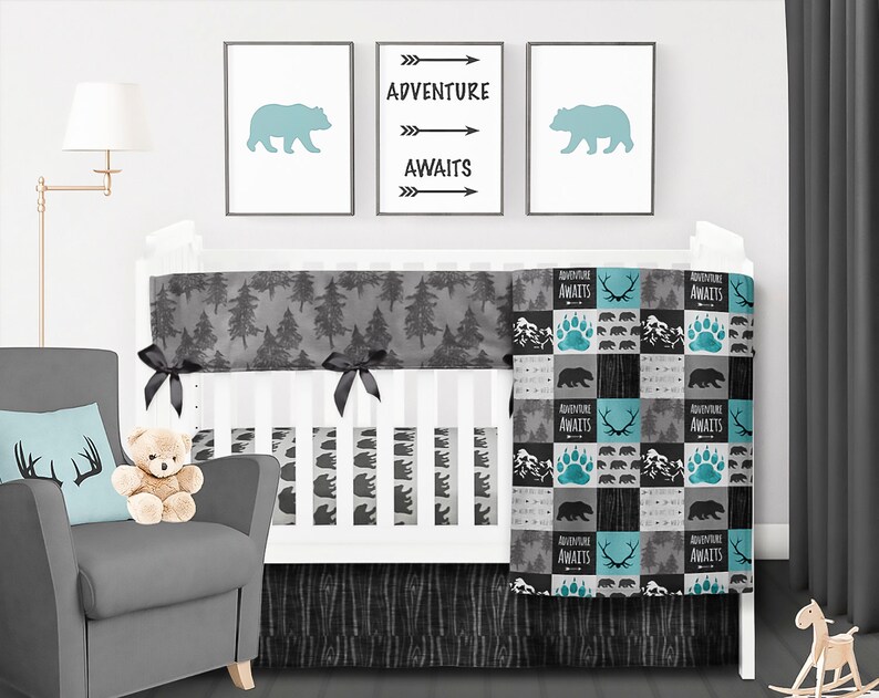 Woodland Crib Bedding Set Bear Baby Blanket Rustic Baby Etsy