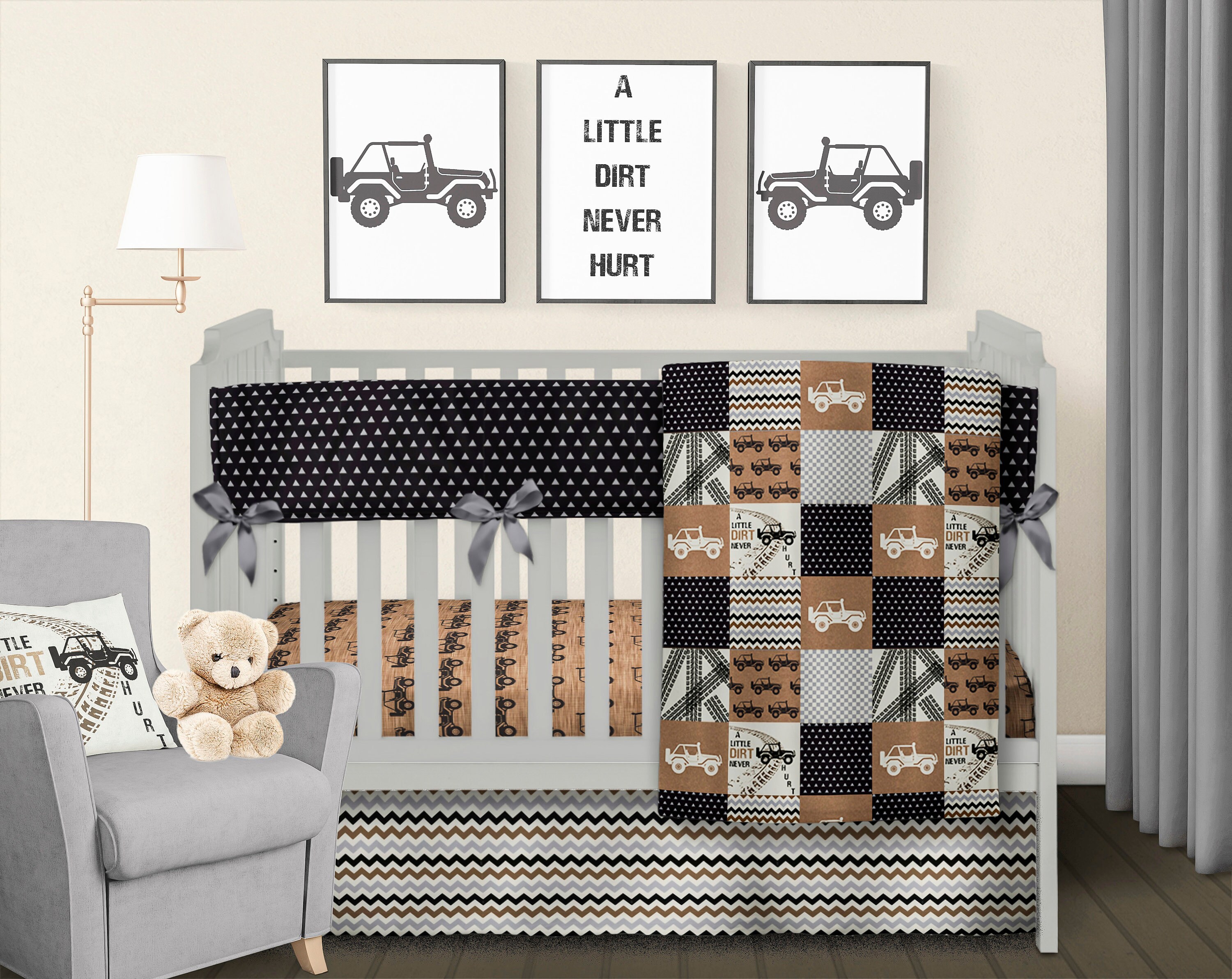 Off Roading Crib Bedding Set Neutral 