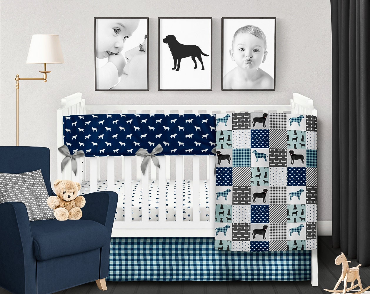 Black Lab Blanket Dog Crib Bedding Boy Nursery Bedding Etsy