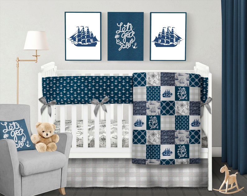 Boy Nautical Nursery Bedding Set Navy Sailor Crib Bedding Etsy