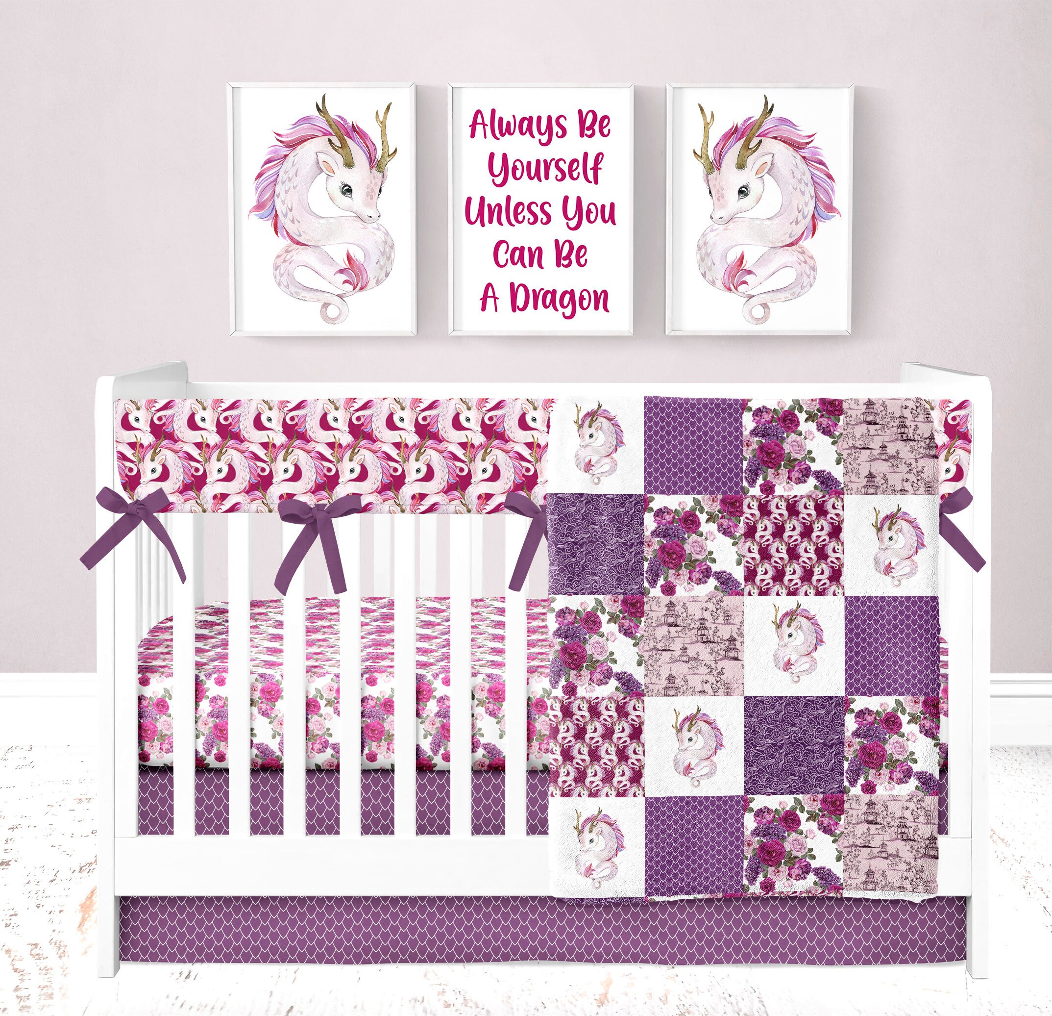 Dragon Crib Bedding Set Girl Nursery 