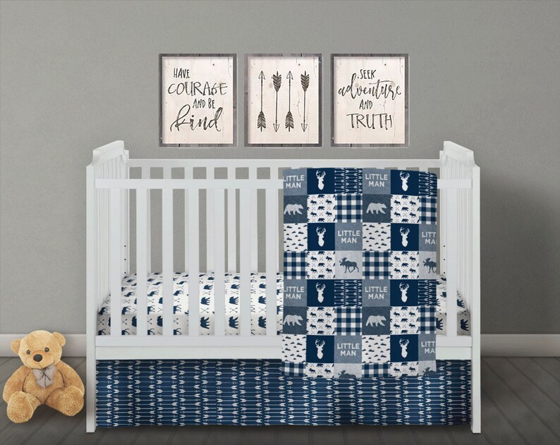 Little Man Bedding Baby Boy Quilt Navy Crib Set Image 0
