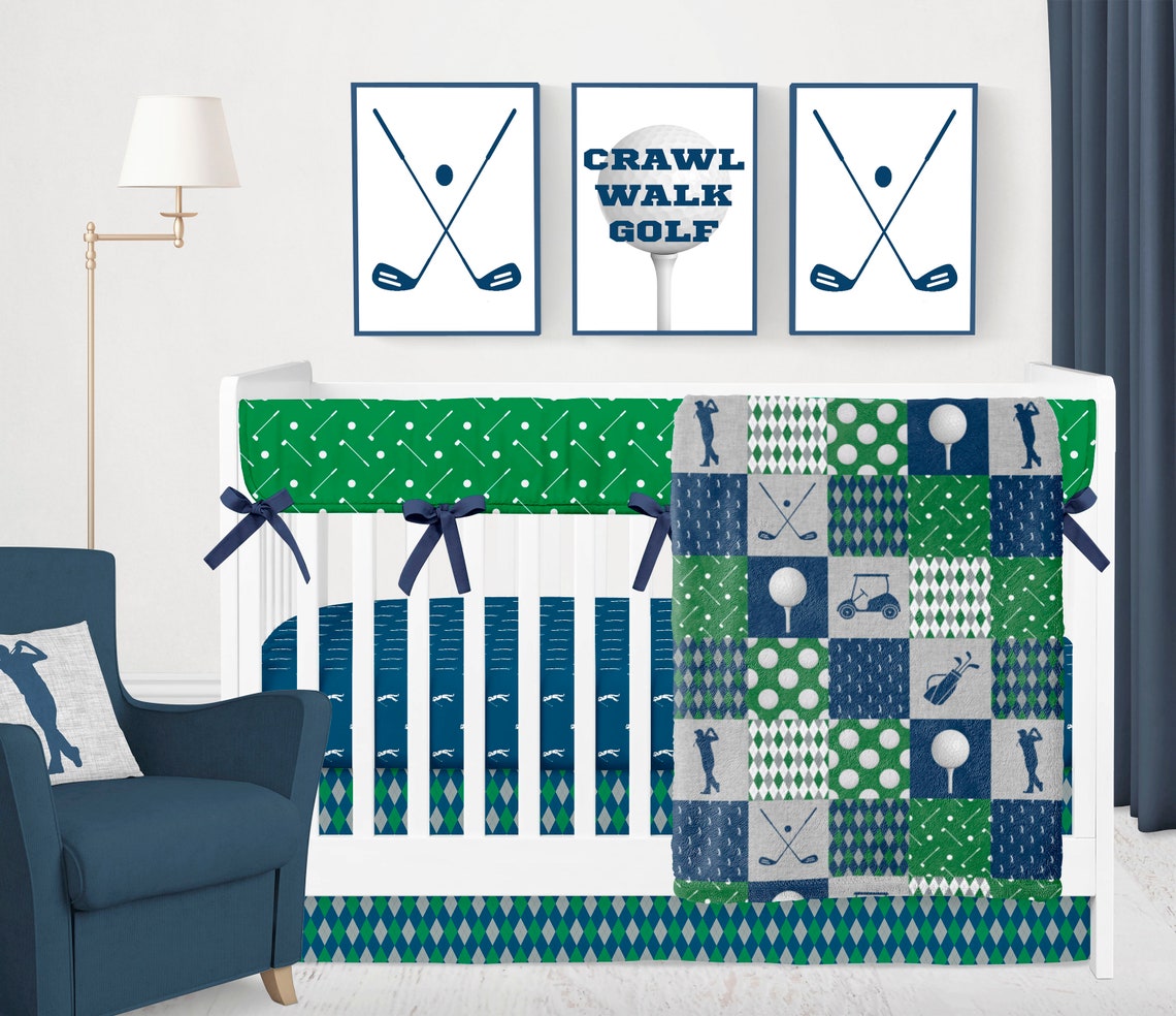 Golf Baby Blanket Boy Crib Bedding Set Navy Boy Nursery Etsy