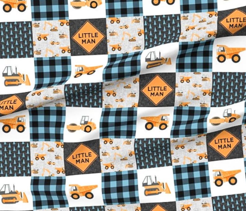 Baby Boy Blanket Dump Truck Baby Blanket Little Man Blanket Teal Blue Grey Gray Minky Baby Blanket Construction Vehicle Bedding